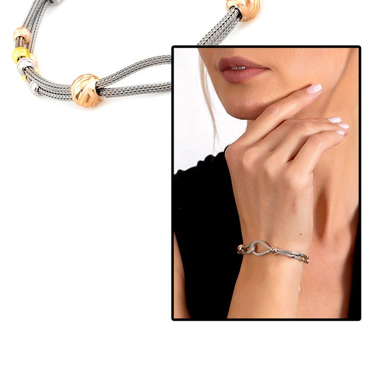 Design Inspiration : Knot design Dorica Knot is one of our bestselling charm bracelet is the perfect foundation for your collection. Crafted in sleek sterling silver and it has triple color.It is design for you to bring you or your loved ones joy. Material & Details : Dorica Knot model bracelet is an elegant design. The bracelet for women made up of high quality 925 sterling silver. Handiwork and Lightweight weighs only 7.5 grams and has 8 inch (8) chain length. Ideal Gift Choice : It comes in a Modern Adjustable Rose Gold Bracelets, Adjustable Tarnish-resistant Sterling Silver Bracelet, Adjustable Metal Bracelet As A Gift For Her, Adjustable Metal Bracelets As A Gift For Her, Adjustable Sterling Silver Chain Bracelet In Rose Gold, Fine Jewelry Charm Bracelet With Jubilee Design, Adjustable Rose Gold Sterling Silver Chain Bracelet, Modern Twist Everyday Bracelet Jewelry, Rose Gold Bracelet Jewelry Gift For Her