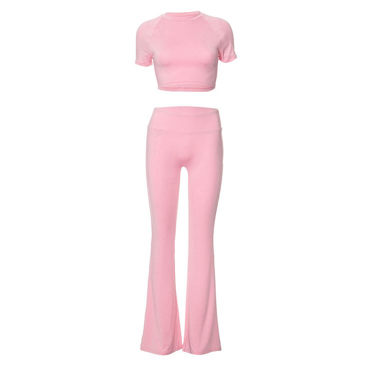 Summer New Short Sleeve round Neck Short Top Elastic Waist Pants Casual Two-Piece Suit pink-S Pink Solid Color Spring Sets, Pink Solid Color Summer Sets, Pink Casual Stretch Sets, Casual Stretch Pink Sets, Pink Stretch Short Sleeve Sets, High Stretch Solid Color Summer Sets, Stretch Pink Bottoms Solid Color, Pink Fitted Activewear Short Sleeve, Pink Fitted Short Sleeve Activewear