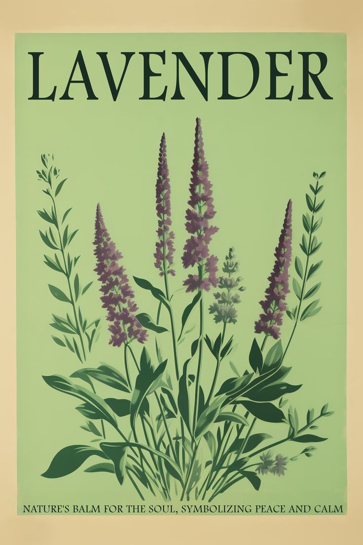 retro-style pastel poster featuring a delicate lavender bloom Lavender Digital Art, Vintage Flower Posters, Lavender Wall Bedroom, Lavender Poster, Lavender Wall Art, Lavender Wall, Vintage Lavender, Pastel Poster, Embrace Nature