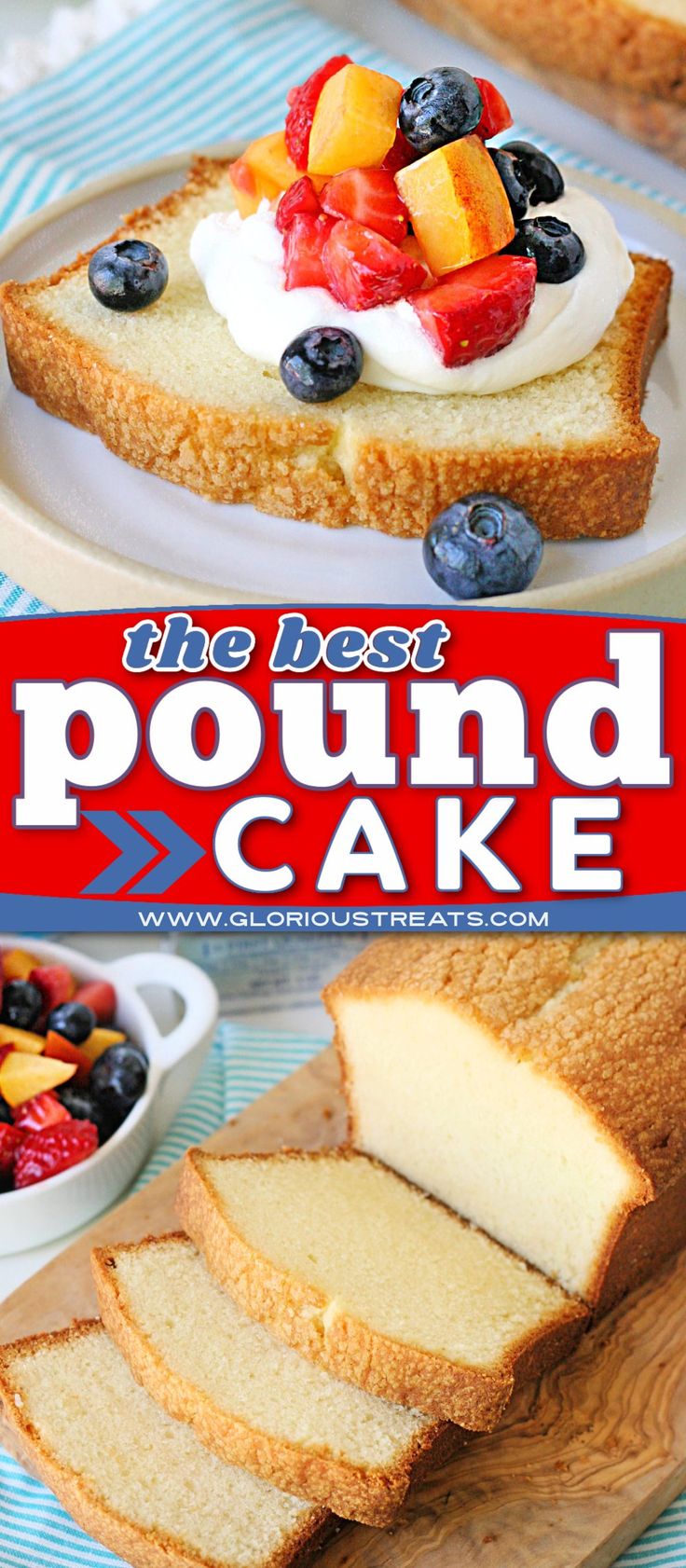 the best pound cake with fresh fruit on top is cut in half and ready to be eaten