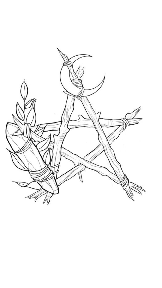 a drawing of a person holding scissors and an object in the air with leaves on it