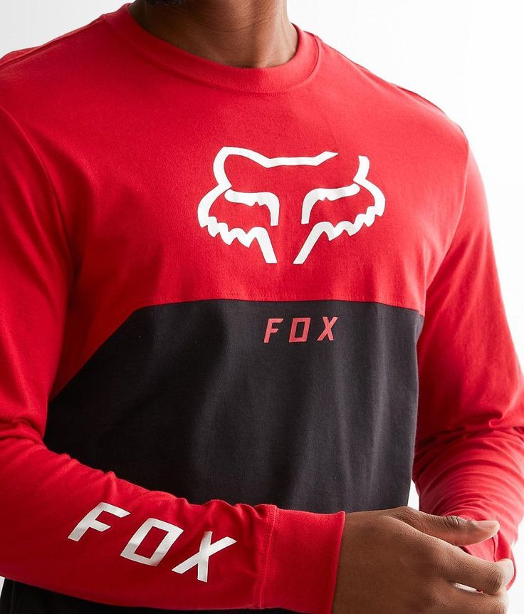 Fox Racing Ryaktr T-Shirt - Red/Black Small, Men's Flamered Foiled graphic color block t-shirt Sleeve hits. 50% Cotton 50% Polyester. Machine wash cold. Do not bleach. Tumble dry low. Do not iron. Do not dry clean.. MEN'S FOX T-SHIRT SIZE CONVERSION CHART Size S M L XL XXL XXXL Chest 35-37 38-40 41-43 44-46 47-50 51-54 *Conversion sizes may vary. All measurements based on size medium. Apparel & Accessories > Clothing > Shirts & Tops Red Crew Neck Top With Graphic Design, Red Color Block Tops For Streetwear, Red Sporty Crew Neck T-shirt, Red Moisture-wicking T-shirt For Streetwear, Red Tops With Graphic Print For Outdoor, Red Graphic Print Top For Outdoor, Red Sporty Crew T-shirt, Red Crew Neck T-shirt With Graphic Print, Functional Red Crew Neck Top