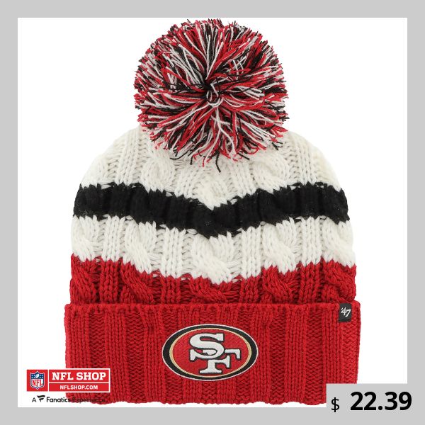 Warm up your noggin with a bold showing of San Francisco 49ers pride by adding this Ashfield Cuffed Knit Hat with Pom from '47. The team-colored details and classic construction give you a spirited yet versatile look, while the embroidered graphics offer an added boost of flair. The toasty knit design makes this hat a strong choice when the temperature dips on San Francisco 49ers game day. Crochet 49ers, 49ers Game Day, Crotchet Beanies, Hubby Gift Ideas, 49ers Game, Nfl San Francisco, Happy Wife, Shield Design, Nfl Gear