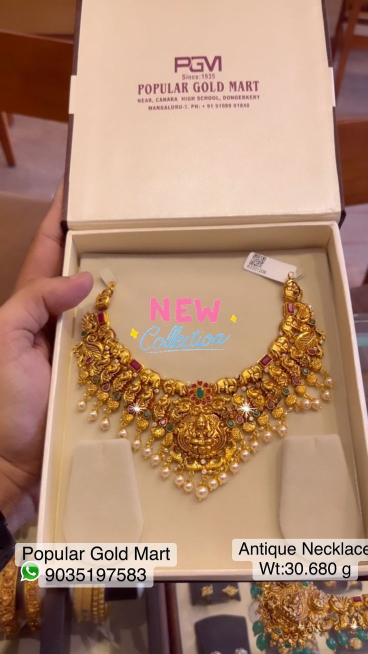 POPULAR GOLD MART | 22ct 916 BiS Hm antique gold necklace with semi precious stones and pearls from @popular_gold_mart Dm/WhatsApp for enquiries /bookings… | Instagram Necklace Models Gold, Stone Necklace Gold Indian, Short Necklace Gold Indian, Antique Gold Necklace Designs, Necklace Designs Gold Indian, Gold Earrings Studs Simple, Akshay Tritiya, Short Gold Necklace, Pretty Gold Necklaces