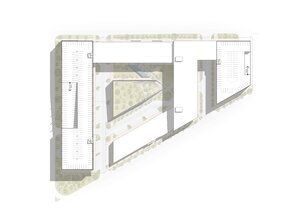 an architectural drawing of the ground plan for a building with multiple levels and different sections