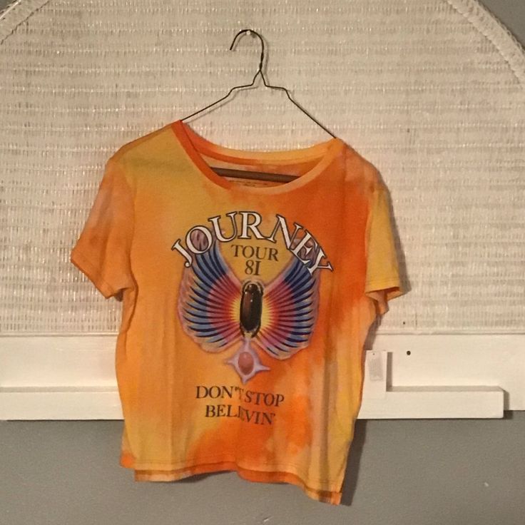 Journey Tour 81 Classic Rock Tie Dye Crop T-Shirt, Lightweight, 60% Cotton, 40% Polyester, Orange Tie Dye, Size Large , (Nwt) Trendy Acid Wash T-shirt For Concert, Casual Graphic Print T-shirt For Concerts, Casual Slogan T-shirt For Concert, Festival Graphic Print Relaxed Fit T-shirt, Casual Summer T-shirt For Concerts, Trendy T-shirt For Summer Concert, Trendy Summer T-shirt For Concert, Trendy Summer Concert T-shirt, Summer Acid Wash T-shirt For Concerts