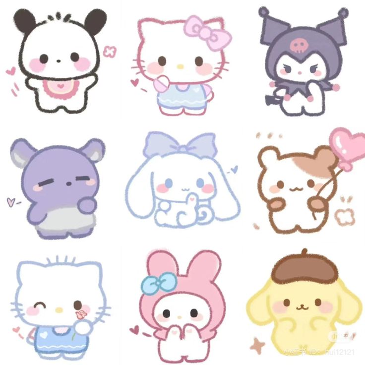 hello kitty stickers are shown in different colors