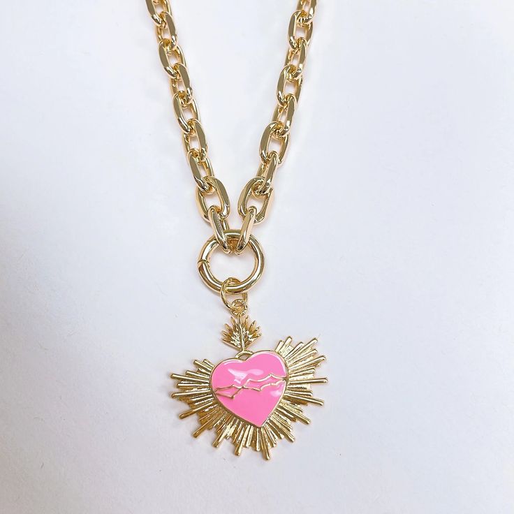 Gold plated heart necklace Trendy Heart Charm Pendant Necklace, Heart Pendant Jewelry For Valentine's Day, Trendy Metal Heart Necklace With Heart Beads, Trendy Metal Heart Beads Necklace, Pink Heart-shaped Jewelry With Clavicle Chain, Pink Heart-shaped Clavicle Chain Jewelry, Trendy Heart Choker Necklace For Valentine's Day, Valentine's Day Metal Clavicle Chain Charm Necklace, Valentine's Day Metal Charm Necklace With Clavicle Chain