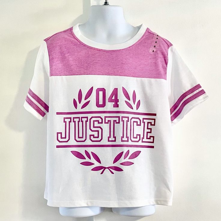 New Girl’s Justice Color Block Logo Tee A Perfect Way To Look Fabulous & Lounge In! *Also Available In More Colors, Check Out My Closet Size 8 Color Block, Brand Logo Detail Short Sleeve, Crew Neck Pull On Cotton Please No Lowball Offers Smoke|Pet Free Home Check Out My Closet & More Kid’s Clothes Bundle Items For 10% Off & Save On Shipping Thanks For Looking! *Delivery May Be Delayed Due These Unprecedented Times White School Spirit Top For Spring, Pink Tops For Streetwear With School Spirit, Pink Tops For School Spirit Streetwear, Pink Text Print Top For School, Cute White Tops With Text Print, White T-shirt For School In Spring, White T-shirt For Spring, White Cotton Tops For School Spirit, White Tops For School During Summer