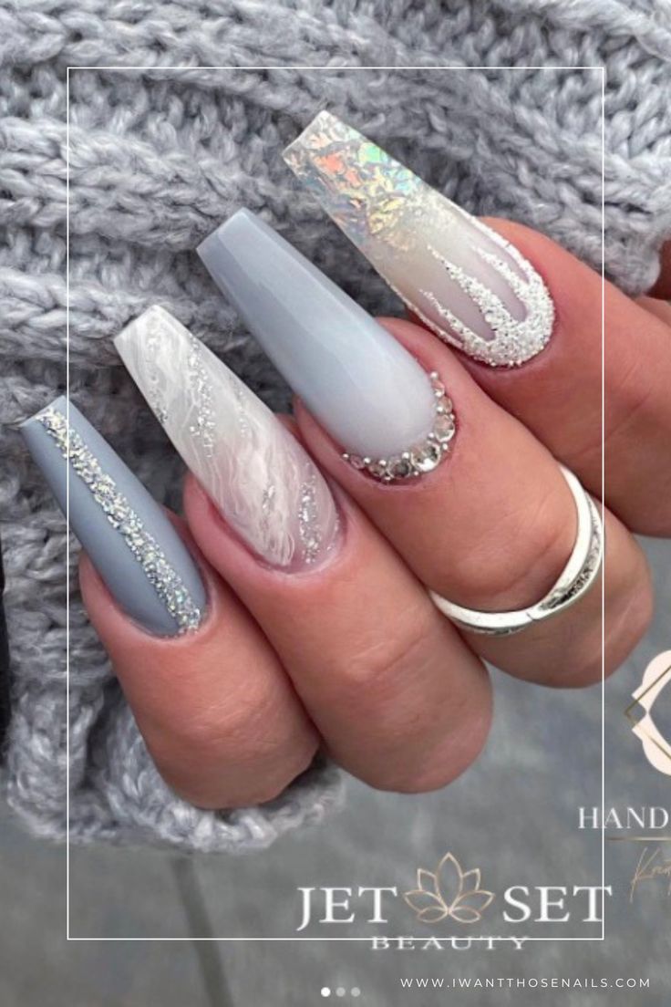 grey winter acrylic nails designs Grey Acrylic Nail Designs, Winter Nail Inspiration, Grey Nail Art, Grey Acrylic Nails, Acrylic Nail Ideas, Grey Nail, Grey Nails, Grey Nail Designs, Winter Manicure