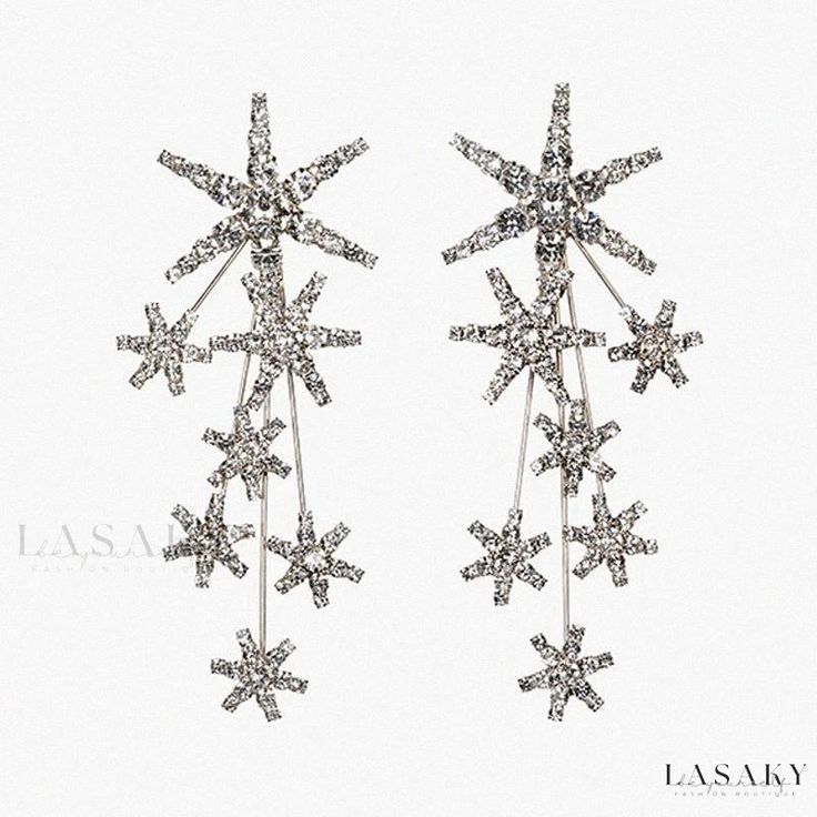 Lasaky - Sophisticated Silver Celestial Star Drop Earrings adorned with Exquisite Crystal Embellishment Star Drop Earrings, Luxury Hair Accessories, Jennifer Behr, Sparkling Stars, Long Drop Earrings, Crystal Drop Earrings, Crystal Embellishment, Silver Drop Earrings, Star Earrings