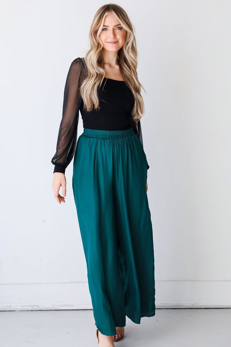 Spring Summer Elastic High Waist Solid Color Cotton Side Pocket Wide Leg Trousers Women Casual Loose Swing Pants - Black,M Trousers Women Casual, Pink Wide Leg Trousers, Hot Pink Outfit, Trousers Women Wide Leg, Stylish Summer Outfits, Business Dresses, Evening Gowns Formal, Summer Fashion Outfits, Elegant Outfit