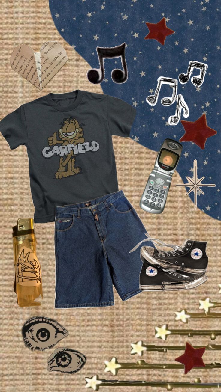 #outfitinspo #garfield #jorts Outfit Ideas Shirt, Grungy Outfit, Shirt Outfit Ideas, Shirt Design Ideas, Silly Clothes, Downtown Outfits, Baggy Clothes, Street Fashion Men Streetwear, Outfit Trends