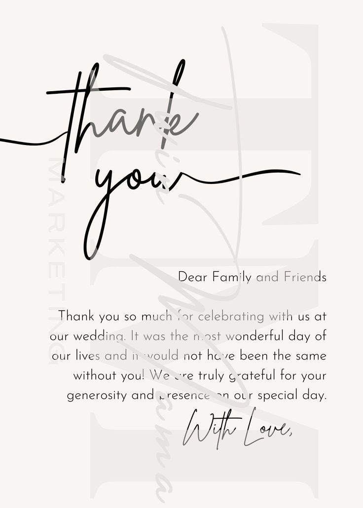 a thank card with the words dear family and friends