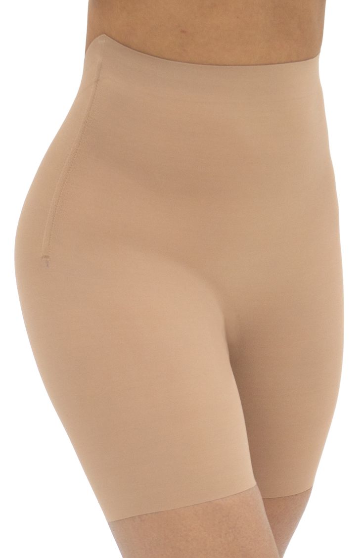 Designed to smooth the thighs, these shaping shorts are cinched at the waist with more room in the hips and bottom to fit and flatter an hourglass figure. Hidden stays keep it from rolling or losing its shape, and the V-back and raw edges keep it smooth and discreet under low-back outfits. 5 1/2" inseam Moderate control Cotton-lined gusset 54% polyamide, 46% spandex Hand wash, dry flat Imported Fitted Shapewear With Wide Waistband And Short Shape, Contoured Waistband Shapewear In Neutral Color, High Waist Shapewear Shorts With Wide Waistband, Solid Shapewear With Contoured Waistband, Shaping Smoothing Short Bottoms, Solid Color Shapewear With Contoured Waistband, Compression Shapewear Shorts, High Waist Smoothing Fitted Shorts, Shapewear Bottoms With Contoured Waistband