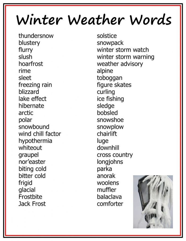 the winter weather words are shown in red and white