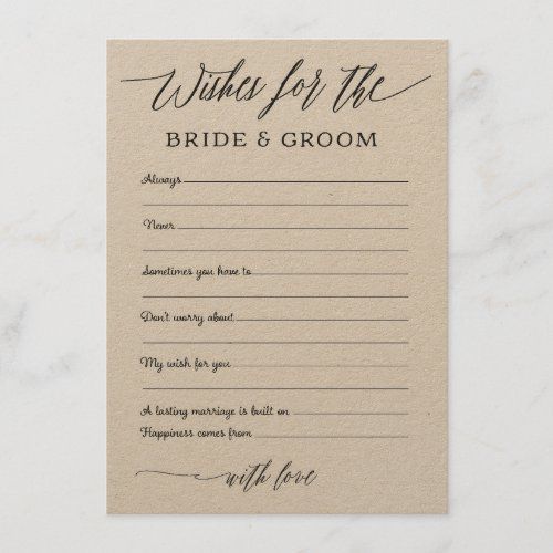 a wedding advice card with the words wishes for the bride and groom written on it