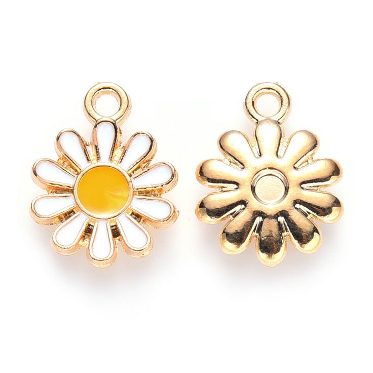 Gold Alloy Charm. White Enamel Flowers Charms for DIY Jewelry Making. Size: 14mm Length, 12mm Width, 2mm Thick, Hole: 1.5mm, Quantity: 10 pcs/package. Material: Alloy (Lead and Nickel Free) Charms. Light Gold Color with White Enamel. Marguerite Flower, Silver Hair Accessories, Light Gold Color, Daisy Charm, Spring Jewelry, Small Charms, Ceramic Pendant, Enamel Flower, Arte Floral