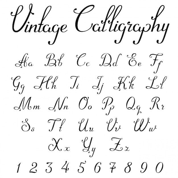 an old fashioned script with the letters and numbers in cursive writing, including capital