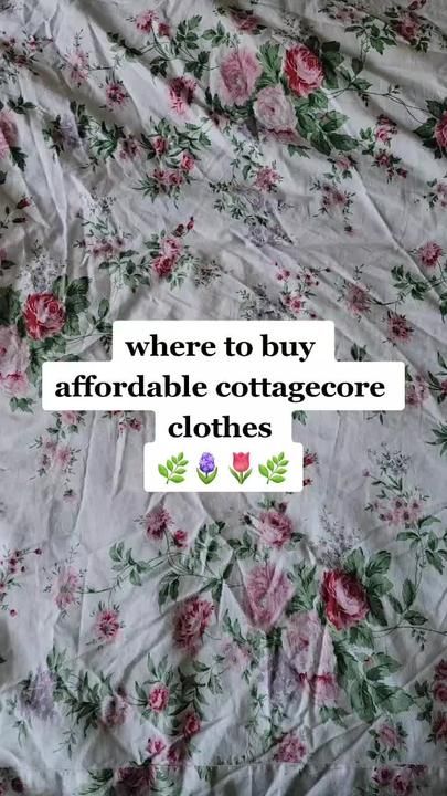 there is a white sheet with pink flowers on it and the words where to buy affordable cottage clothes