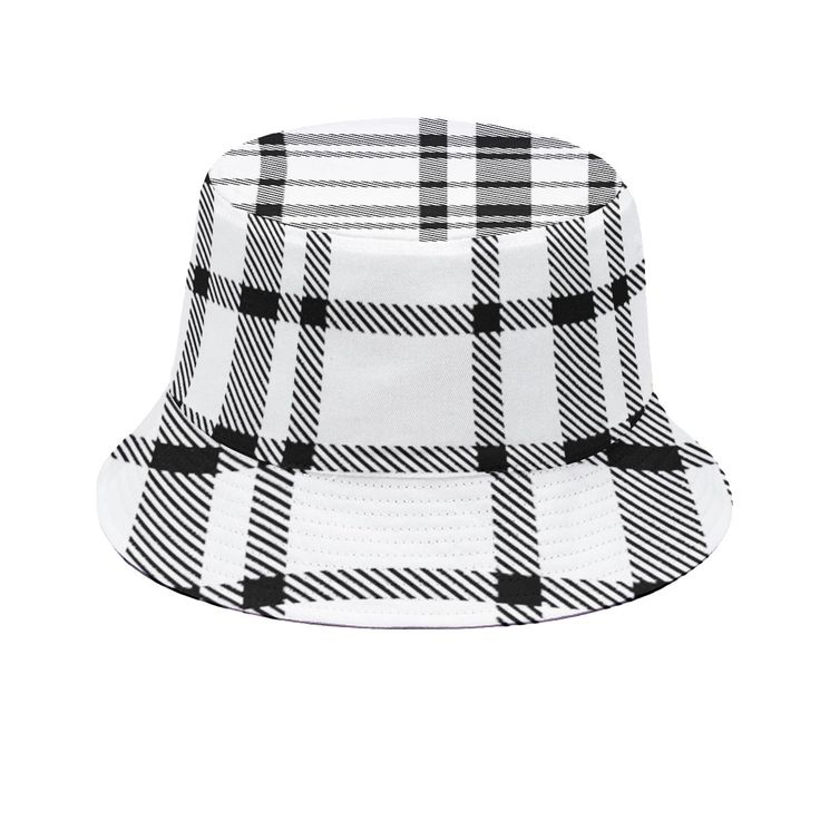 Printed with high-quality design patterns, fashionable and versatile, it's easy to wear when going out or commuting Made of 100% polyester Trendy White Brimmed Bucket Hat, White Flat Brim Bucket Hat For Outdoor, Trendy White Bucket Hat, Casual Wide Brim Plaid Hat, Trendy White Bucket Hat For Outdoor, Trendy White Bucket Hat For Spring, Trendy White Bucket Hat With Flat Brim, White Wide Brim Hat For Streetwear, Trendy White Flat Brim Bucket Hat