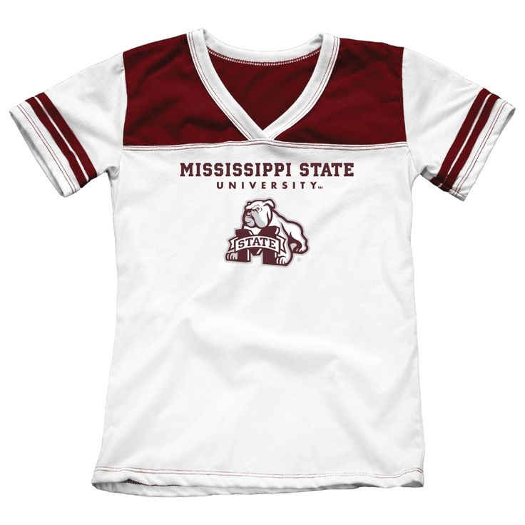 Mississippi State University Girls Youth Tee Shirt Official Licensed Product Brand: Blue 84 Color: White/Maroon V Neck 50% Cotton, 50% Polyester Made In Usa New W/ Tags Red School Spirit Tops For School, White Collegiate Tops For School, Team Spirit School Tops In Cotton, Team Spirit Cotton Tops For School, Cotton Team Spirit Tops For School, Collegiate Cotton Tops For School, White Tops For College With Team Spirit Style, Cotton School Top With Team Spirit Style, Cotton Tops For School With Team Spirit Style