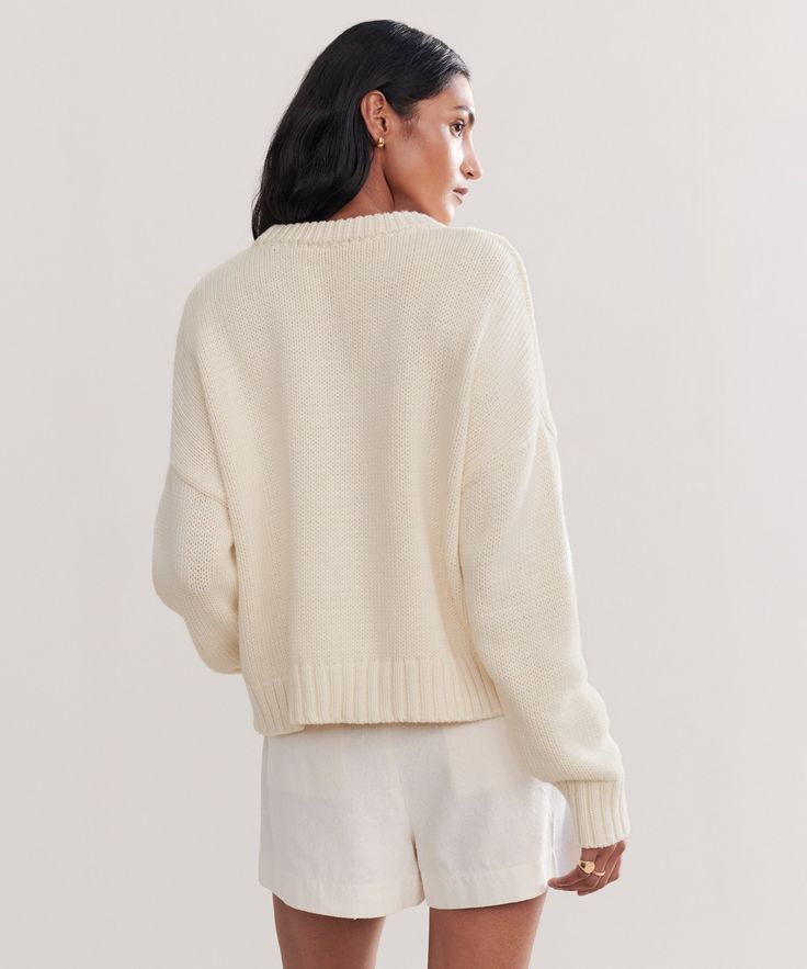 Chloe Crewneck Ivory In 100% breathable cotton, it’s a classic silhouette in a casual cropped style�—perfect for welcoming warmer weather. Jenni Kayne, Cropped Style, Classic Silhouette, Navy Stripes, Tee Shop, Jacket Tops, Black Stripes, Chloe, Dress Shop