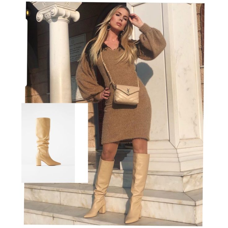 Its A Brand New Beige Leather Knee-high Winter Boots, Beige Fitted Heeled Boots For Fall, Fitted Beige Heeled Boots For Fall, Fall Fitted Beige Heeled Boots, Luxury Beige Winter Boots, Chic Fall Heeled Boots With Round Toe, Chic Beige Knee-high Boots For Work, Chic Beige Knee-high Workwear Boots, Luxury Beige Boots For Fall