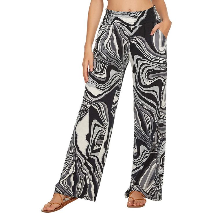 Refresh your attraction with these Women's Palazzo Pants Wide Leg Lounge Pants. These are perfect for everyday wear and the printed pattern of these pants makes them more alluring and enticing as well. These wide-leg style pants are super-comfy and provide you relaxation for the whole day. These pants are available in many different styles, so choose your favorite one. Specifications: Material: 95% Polyester, 5% Spandex Fit Type: Regular Pattern Type: Print Rise Style; High Rise Leg Style: Wide Spring Abstract Print Wide Leg Bottoms, Chic Abstract Print Pants For Spring, Casual Wide Leg Pants With Abstract Print, Trendy Wide Leg Pants For Vacation, Summer Wide Leg Bottoms With Abstract Print, Wide Leg Bottoms With Abstract Print For Summer, Printed Wide-leg Pants For Vacation, Trendy Printed Bottoms With Relaxed Fit, Trendy Relaxed Fit Printed Bottoms