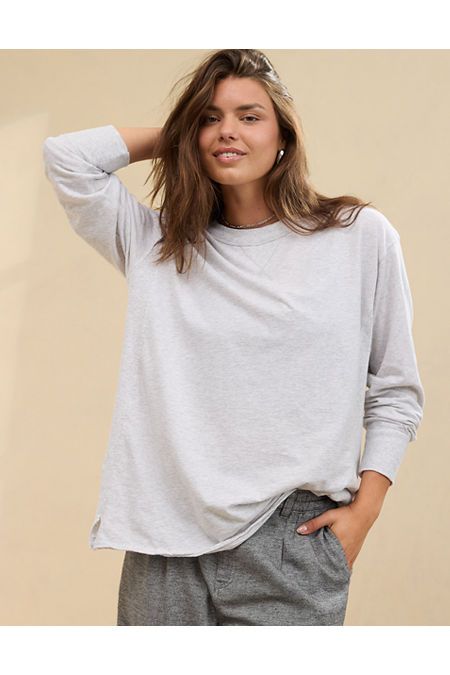 Ultra soft & cozy distressed fabric/Crew neckline/Raw hems (because the little things matter!)/Split side seams/Accessibility deets: over-the-head access and tagless label to minimize irritation & maximize comfort! Gray Distressed Tops With Relaxed Fit, Relaxed Soft-washed Top With Shirttail Hem, Distressed Relaxed Fit Tops For Loungewear, Distressed Tops For Loungewear With Relaxed Fit, Relaxed Distressed Crew Neck Top, Distressed Tops For Loungewear, Relaxed Crew Neck Top With Frayed Hem, Relaxed Everyday Distressed Tops, Oversized Distressed Tops For Loungewear