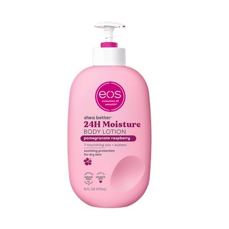 Our bright and juicy Pomegranate Raspberry body lotion is a sweet yet multifaceted fruity fragrance that dazzles with luscious pomegranate blended with tart raspberries and lotus blossom. eos 24H body lotion with instantly moisturizing Shea Oil + lasting protection Shea Butter quickly absorbs for 24-hour hydration. Say hello to fast-absorption, lightweight, soft skin, and sustainable shea. Say goodbye to greasiness, heaviness, and sticky residue. Size: 16 fl oz. Eos Pomegranate Lotion, Strawberry Eos Lotion, Bath And Body Lotion, Eos Pomegranate Raspberry, Good Body Oils, Eos Pomegranate Raspberry Combo, Eos Christmas Lotion, Eso Lotion, Eos Lotion Vanilla