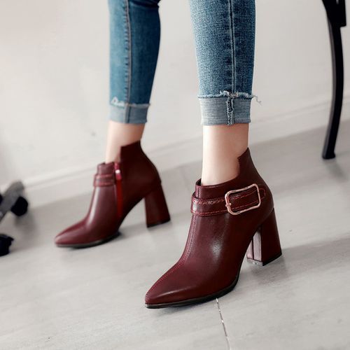 Heel Height: 7.5cmPlatform Height: 1 cmStyle: Fashion,KoreanOccasion: Casual,Party/Club,Office/Career,DressSeason: Spring,Summer,Fall/Autumn,WinterPackage Contents: 1 x Shoes (Pair)Size Guide:34 = foot length 21.5-22cm (Foot width=8-8.5cm)35 = foot length 22-22.5cm (Foot width=8.5cm)36 = foot length 22.5-23cm (Foot width=8.5-9cm)37 = foot length 23-23.5cm (Foot width=9cm)38 = foot length 23.5-24cm (Foot width=9-9.5cm)39 = foot length 24-24.5cm (Foot width=9.5-10cm)40 = foot length 24.5-25cm (Foo High Heels With Heel Loop For Fall, Red Pointed Toe Heels For Fall, Red High Heel Office Boots, Red Round Toe Boots For Office, Red Round Toe Office Boots, Winter Red Pointed Toe Heels, Burgundy Heels With Round Toe, Burgundy High Heel Fall Heels, Burgundy High Heel For Fall