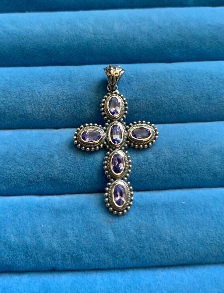 Tanzanite Cross Pendant in Sterling Silver - 1.40 ctw. Beautiful color Tanzanite pendant.