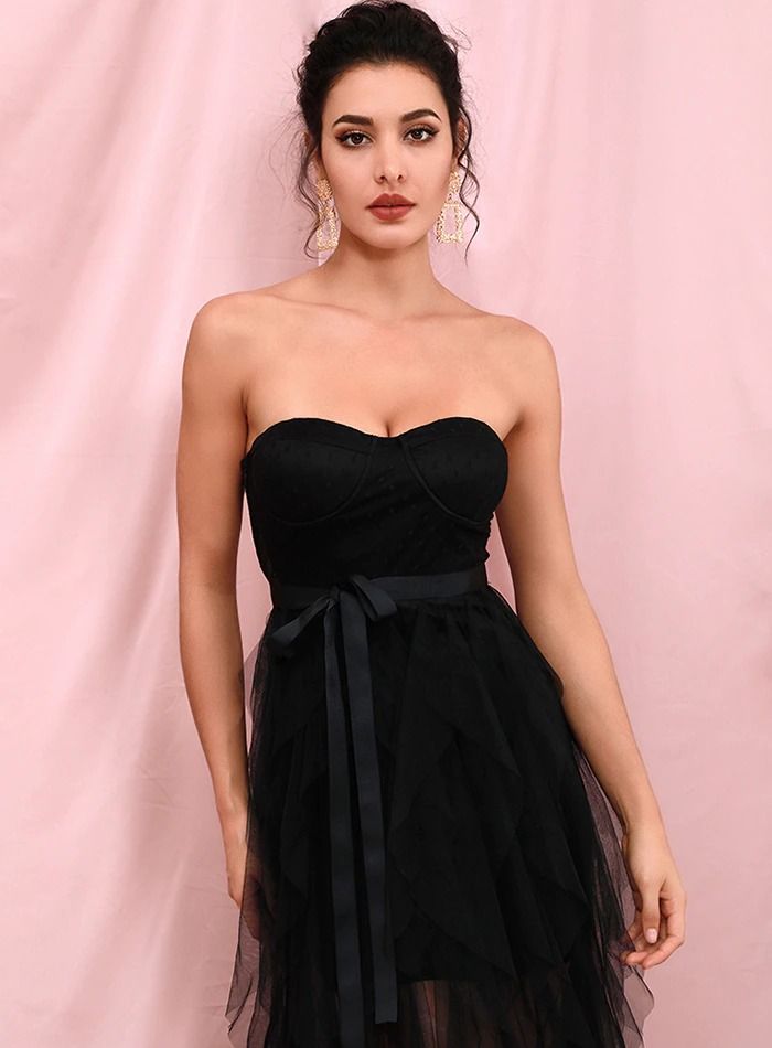 Sexy Black Tulle Layered Ruffles A-Line Party Maxi Dress LE80929 Click to shop now|Free stable shipping world-wide! Sweetheart Neckline Evening Dress With Ruffles For Party, Sleeveless Tulle Corset Dress For Party, Backless Strapless Dress With Ruffles For Party, Mini Tulle Evening Dress For Party, Mini Length Tulle Evening Party Dress, Tulle Mini Evening Dress For Party, Black Tulle Strapless Dress For Party, Backless Tulle Mini Dress For Party, Tulle Mini Dress For Prom Season Night Out