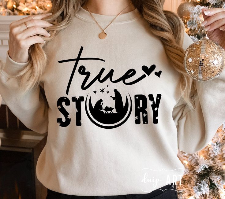 "True Story SVG,Christmas Christian Shirt svg, Christ svg, True Story Nativity svg, Christmas Nativity svg, Jesus Birth svg, Religious Christmas svg, Cricut svg It is a great design that you can use with different designs or alone as much as you want. Easily transfer a t-shirt by printing an iron on transfer paper, which you can buy at any product creation store. Print your own stickers or t-shirt! Or cut it with your cutter! You can print on an iron during the transfer to make a super cute t-sh Iron On Christmas Shirt Ideas, Cricut Christmas Shirts Jesus, True Story Christmas Shirt, Jesus Christmas Shirts, Svg Christmas Shirts, Christian Christmas Shirt Ideas, Nativity Shirts, Kids Christian Shirts, Cricut Tshirt Ideas For Women