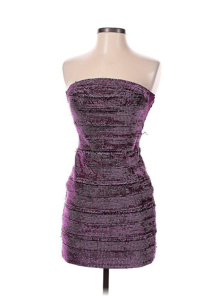 Wow Couture Cocktail Dress Size: Small Purple Dresses - used. 100% Polyester, Party, Strapless, Short, Sleeveless | Wow Couture Cocktail Dress - Party: Purple Dresses - Used - Size Small Ruched Mini Evening Dress For Party, Ruched Mini Length Evening Dress For Party, Glamorous Sleeveless Ruched Bodycon Dress, Glamorous Strapless Sleeveless Party Dress, Purple Strapless Evening Bodycon Dress, Holiday Prom Strapless Sleeveless Dress, Strapless Purple Bodycon Evening Dress, Evening Purple Strapless Bodycon Dress, Evening Strapless Purple Bodycon Dress