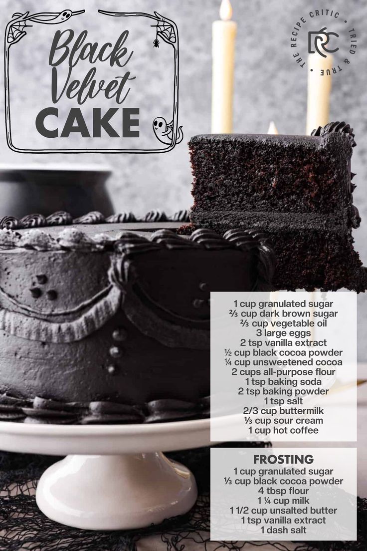 a black velvet cake with frosting and candles