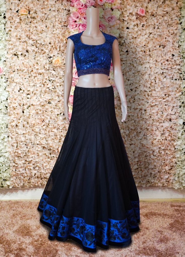 Why look basic when you can rock the world in this majestic electric blue hued creation ,which can totally amp up your festive look! Color -Electric Blue and Black Fabric & Work Style -- Lehenga: Soft net fabric with embroidery.- Blouse: Sequins work & embroidery. Details -- Assured quality.- Wash care instruction: Dry clean only.- Slight variation in color is possible due to digital photography. Indian Bridal Couture, Indian Bridesmaid Dresses, Fabric Work, Celebrity Closet, Indian Bridal Lehenga, Indian Bride And Groom, Festive Look, Lehenga Saree, Net Fabric