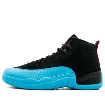 The Air Jordan 12 Retro 'Gamma Blue' is a must-have addition to any sneaker collection. This shoe features a black nubuck upper, with Gym Red accents on the heel tab and Jumpman logos. The striking cyan color takes center stage at the overlays and midsole, making this shoe unique and eye-catching. Whether you're hitting the court or just hitting the streets, the Air Jordan 12 Retro 'Gamma Blue' is sure to turn heads. So don't wait - add this sneaker to your collection today! (SNKR/High Top/Basketball) Lace-up Jordan Shoes With Contrast Sole For Light Sports, High-top Jordan Shoes With Contrast Sole For Sports, Low-top Jordan Shoes With Contrast Sole For Sports, Custom Streetwear Sneakers With Boost Midsole And Suede, Low-top Suede Basketball Shoes For Streetwear, Custom Suede Sneakers With Boost Midsole For Streetwear, Suede Low-top Basketball Shoes For Streetwear, Sporty Jordan Shoes With Contrast Sole, Low-top Suede Basketball Shoes