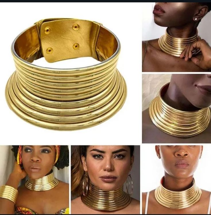 African Choker, Golden Choker, Vintage Africa, Cleopatra Necklace, Leather Choker Collars, Moda Afro, Surfer Jewelry, Jewelry Collar, Style Africain