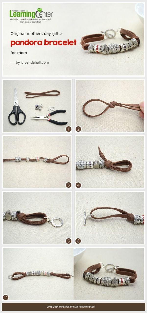 the instructions for how to make a leather cord bracelet with beads and metal clasps