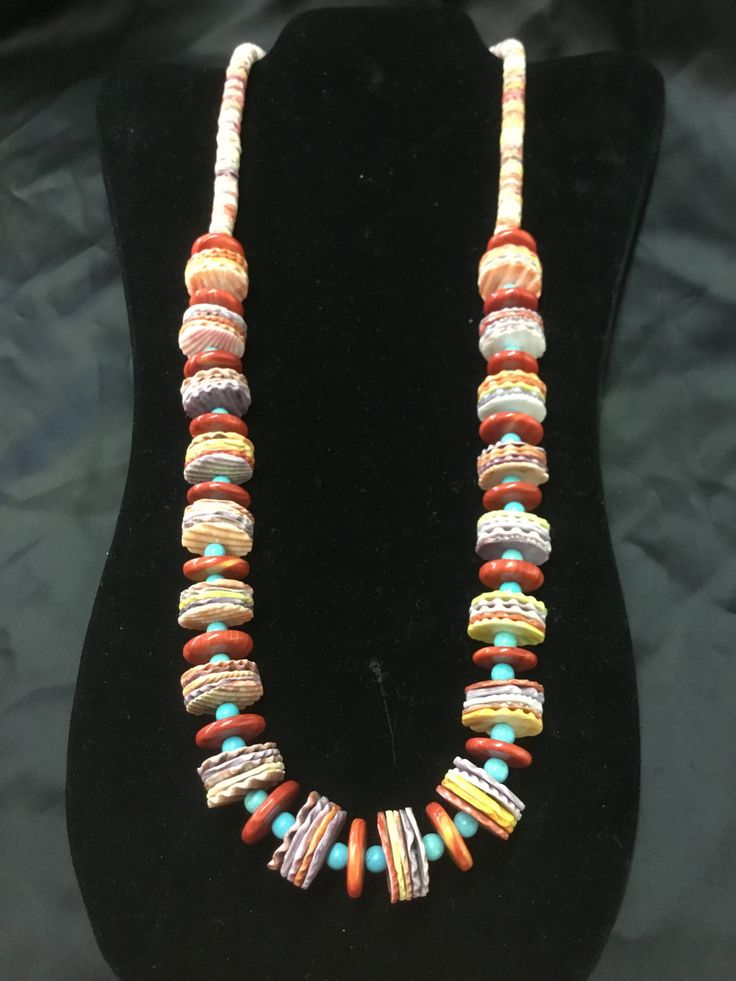 "A beautiful necklace with spiny oyster in orange, yellow and purple, divide with turquoise beads. Measures 30\" long , very colorful." Artisan Multicolor Single Strand Necklace, Artisan Multicolor Single Strand Beads, Southwestern Style Multicolor Necklaces With Natural Stones, Bohemian Multicolor Hand-strung Necklace, Multicolor Bohemian Long Turquoise Necklace, Southwestern Multicolor Beads For Jewelry Making, Artisan Multicolor Hand-strung Necklaces, Artisan Multicolor Handmade Turquoise Necklace, Southwestern Multicolor Polished Beaded Necklaces