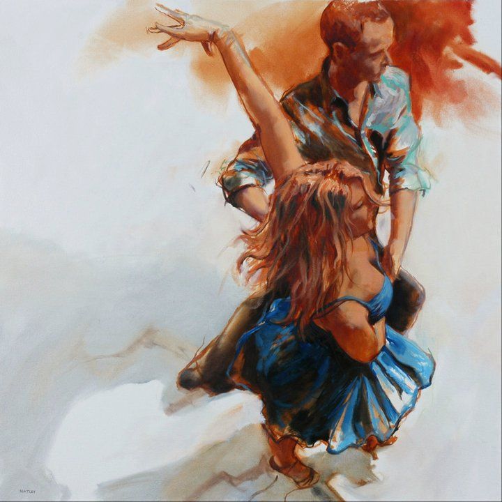 a painting of two people dancing together