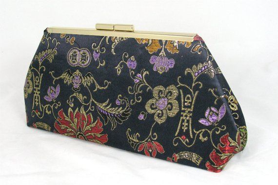 Brocade clutch - Chinoiserie - Framed Clutch - Purse - Bag - Holiday Elegant Formal Fabric Bags, Elegant Silk Party Bags, Chic Silk Bag For Events, Elegant Formal Silk Bag, Elegant Silk Wedding Bag, Elegant Silk Wedding Bags, Elegant Silk Bags For Formal Occasions, Chic Silk Evening Bag, Chic Silk Bags For Formal Occasions