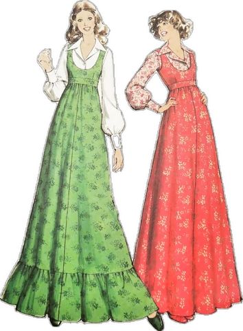 two women's dresses, one in green and the other in red with long sleeves