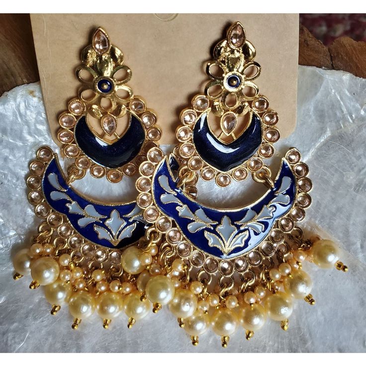 Beutiful Long Indian Style Earrings Beutiful Meenakari Kundan And Pearl Work Heavy Design But Light Weight Suitable For Any Dress And Occasions 3 Inches Long Have So Many Other Colors Pls Check My Listings For More Color Options Traditional Handmade Blue Danglers, Blue Handmade Danglers For Festive Occasions, Handmade Blue Danglers For Wedding, Blue Earrings For Festivals Gift, Blue Earrings For Festivals And Gifts, Blue Dangle Danglers For Wedding, Bohemian Blue Danglers For Wedding, Blue Bohemian Danglers For Wedding, Blue Jhumkas For Festivals And Celebrations