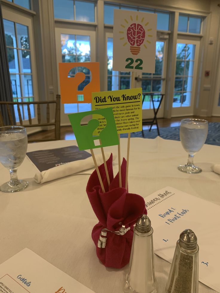 a table with two salt and pepper shakers on it next to a sign that says did you know?