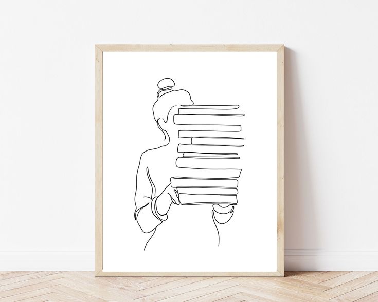 a black and white line drawing of a person holding stacks of books in their hands