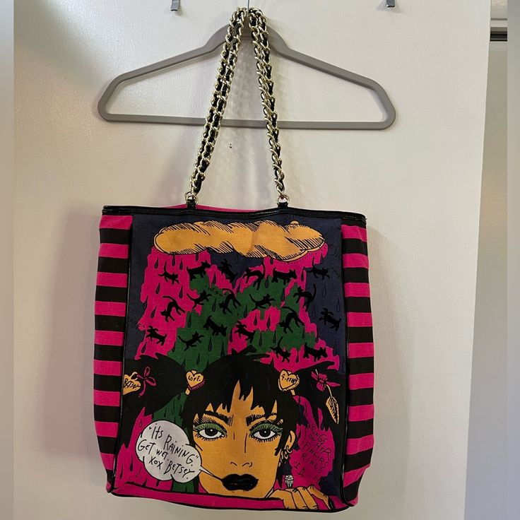 Excellent Condition. No Flaws Vintage Betsey Johnson, Betsey Johnson Bags, Womens Tote Bags, Betsey Johnson, Pink Black, Black Pink, Pink, Women Shopping, Black