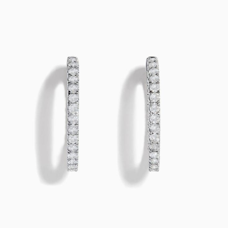 Effy Pave Classica 14K White Gold 1" Diamond Inside-Out Hoop Earrings 1.96 TCW Classic Diamond Huggie Earrings With Halo, Timeless Hoop Diamond Earrings For Anniversary, White Halo Hoop Earrings For Formal Occasions, Formal White Halo Hoop Earrings, Classic Halo Hoop Earrings In Diamond White, Diamond White Classic Hoop Earrings, Diamond White Hoop Diamond Earrings, Single Piece, Diamond White Single Hoop Earring, Classic Hoop Earrings With Brilliant Cut